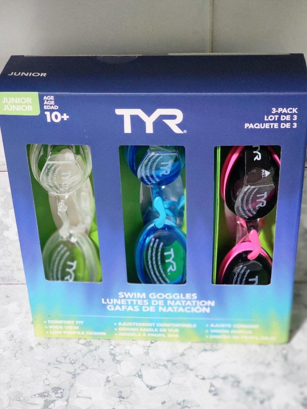 TYR Swim Goggles Junior 3-Pack Assorted Colors Age 10+ Swim Goggles Brand New